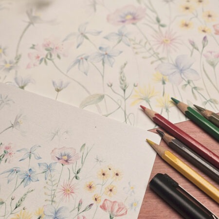 Postcard made from flower meadow drawing